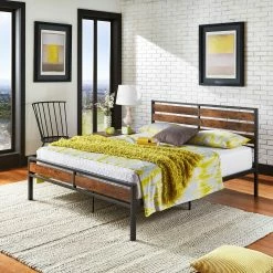 Cheap 👍 Aabira Low Profile Metal Platform Bed With Wood Finish Panels By INSPIRE Q Classic Black ❤️