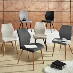 Best Sale ⌛ Abelone Contour Upholstered Dining Chairs (Set Of 2) By INSPIRE Q Modern Dark Grey Linen 😉