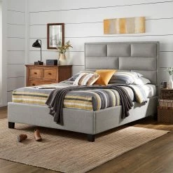 Buy 🧨 Aeros Grey Linen Upholstered Panel Bed By INSPIRE Q Modern 🧨