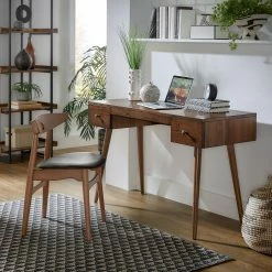 Best Sale 🎁 Ahmad Wood 2-Drawer Writing Desk By INSPIRE Q Modern Walnut 💯