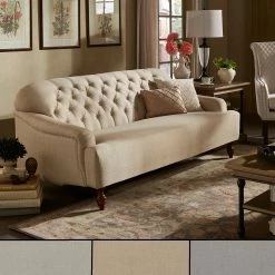 Top 10 ⌛ Alice Walnut Finish Linen Chesterfield Sofa By INSPIRE Q Classic Beige Linen 🎁