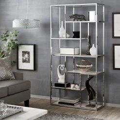 Deals 🥰 Alva Chrome Finish 36-inch Asymmetrical Bookcase By INSPIRE Q Bold ⌛