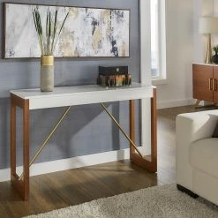 Wholesale 🧨 Archer Two-Tone High Gloss White And Walnut Sofa Table By INSPIRE Q Modern 🎉