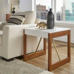 Deals 🎁 Archer Two-Tone High Gloss White And Walnut End Table By INSPIRE Q Modern 🤩