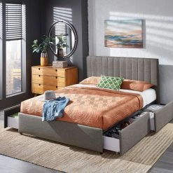 Wholesale ⌛ Arlert Grey Linen 4-drawer Storage Platform Bed By INSPIRE Q Modern 👍