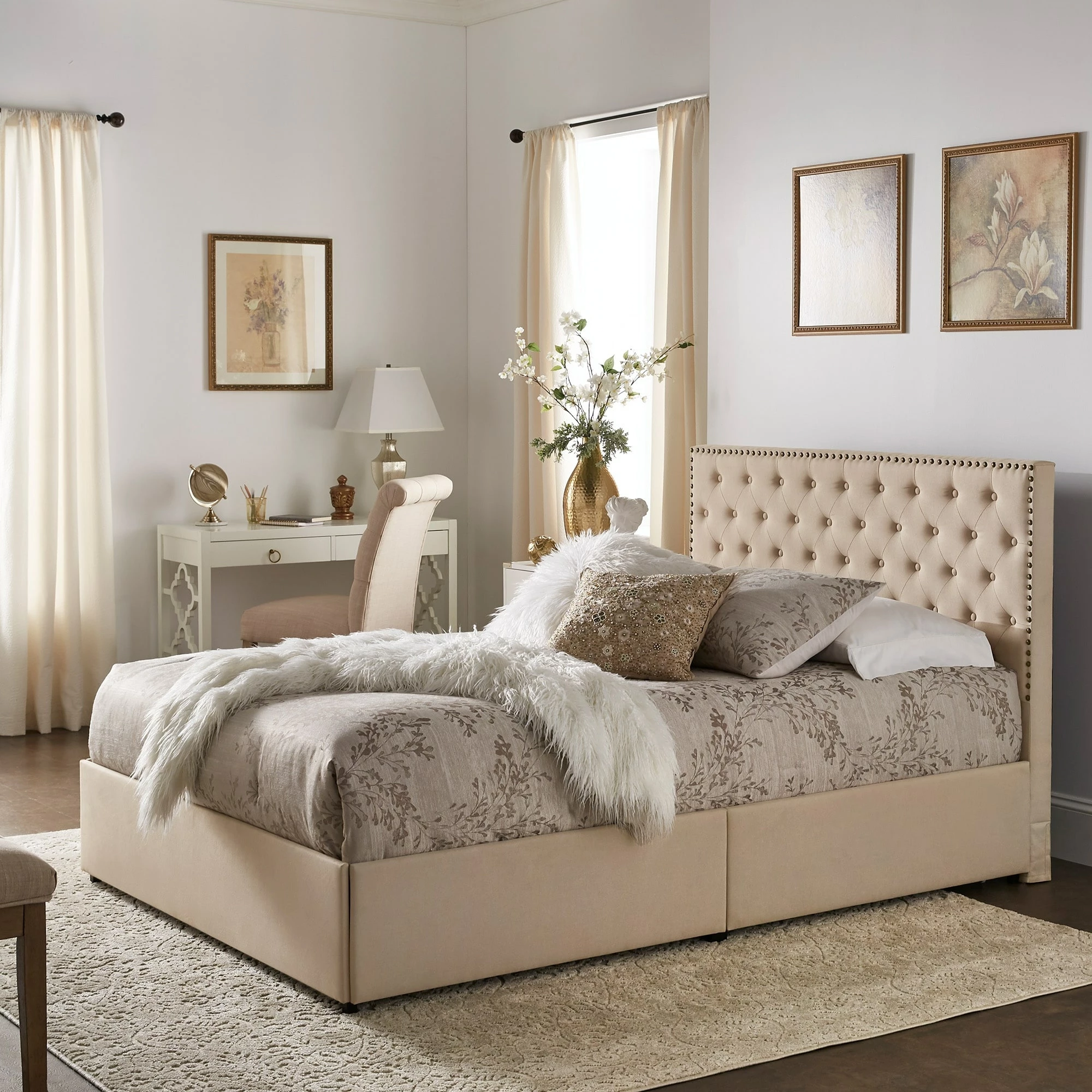 Brand new 😀 Arlert Nailhead Linen Headboard Storage Platform Bed By INSPIRE Q Classic 👏 2 Brand new 😀 Arlert Nailhead Linen Headboard Storage Platform Bed By INSPIRE Q Classic 👏 - Image 2