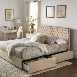 Brand new 😀 Arlert Nailhead Linen Headboard Storage Platform Bed By INSPIRE Q Classic 👏 17 Brand new 😀 Arlert Nailhead Linen Headboard Storage Platform Bed By INSPIRE Q Classic 👏 -iNSPIRE Q shop Arlert Nailhead Linen Headboard Storage Platform Bed by iNSPIRE Q Classic 2