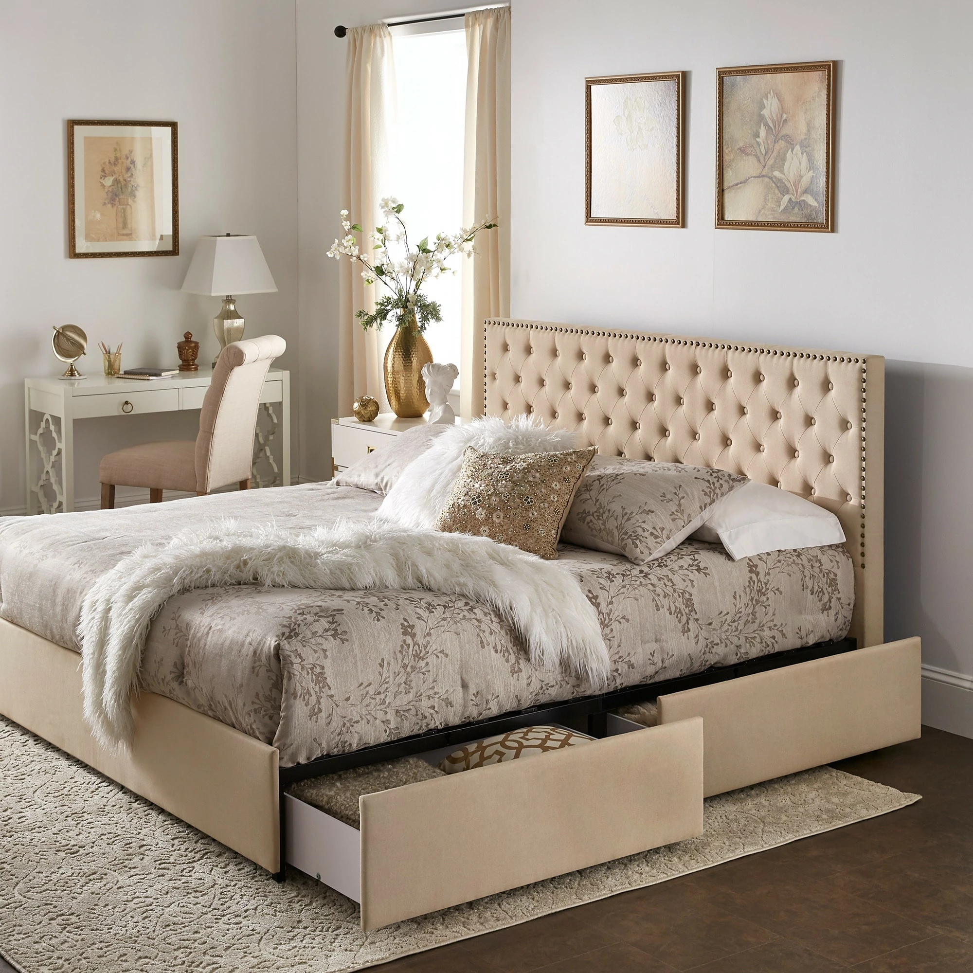 Brand new 😀 Arlert Nailhead Linen Headboard Storage Platform Bed By INSPIRE Q Classic 👏 3 Brand new 😀 Arlert Nailhead Linen Headboard Storage Platform Bed By INSPIRE Q Classic 👏 - Image 3