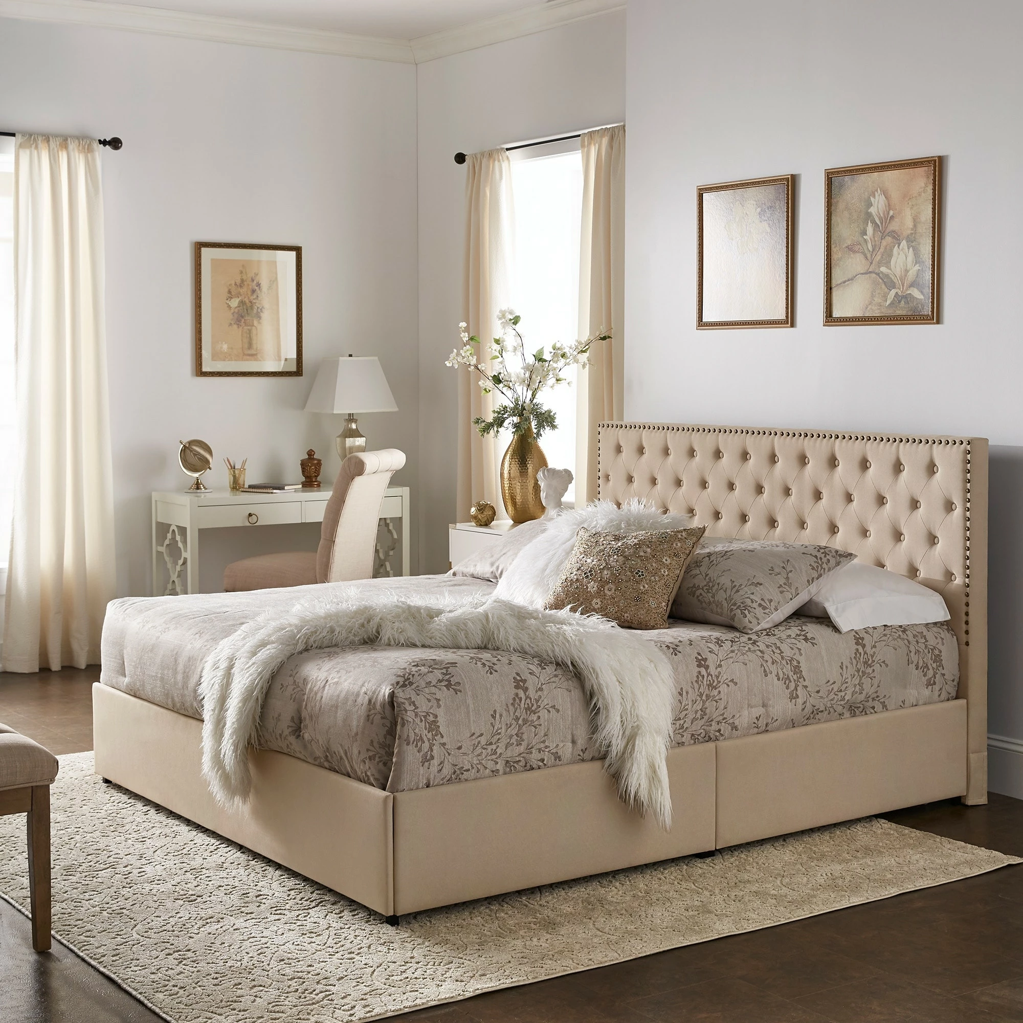 Brand new 😀 Arlert Nailhead Linen Headboard Storage Platform Bed By INSPIRE Q Classic 👏 4 Brand new 😀 Arlert Nailhead Linen Headboard Storage Platform Bed By INSPIRE Q Classic 👏 - Image 4
