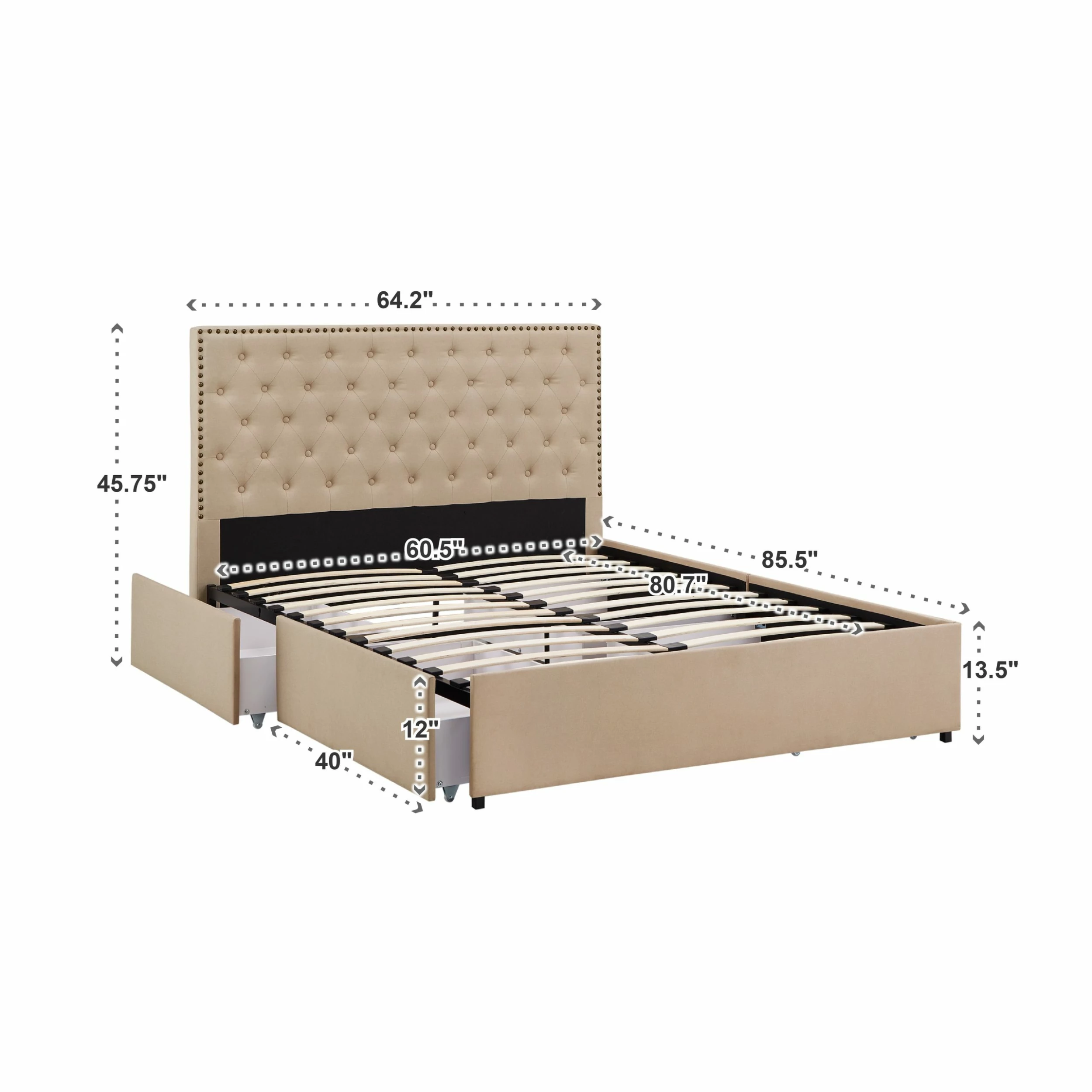 Brand new 😀 Arlert Nailhead Linen Headboard Storage Platform Bed By INSPIRE Q Classic 👏 10 Brand new 😀 Arlert Nailhead Linen Headboard Storage Platform Bed By INSPIRE Q Classic 👏 - Image 10