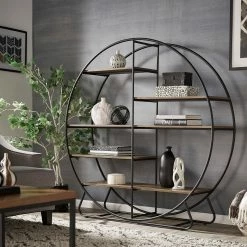 Best Sale 🔔 Armen Matte Black Finish Metal Round Bookcase By INSPIRE Q Modern 🎉