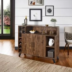 New 🤩 Audrey Oak Finish Black Leg Server By INSPIRE Q Modern 👍