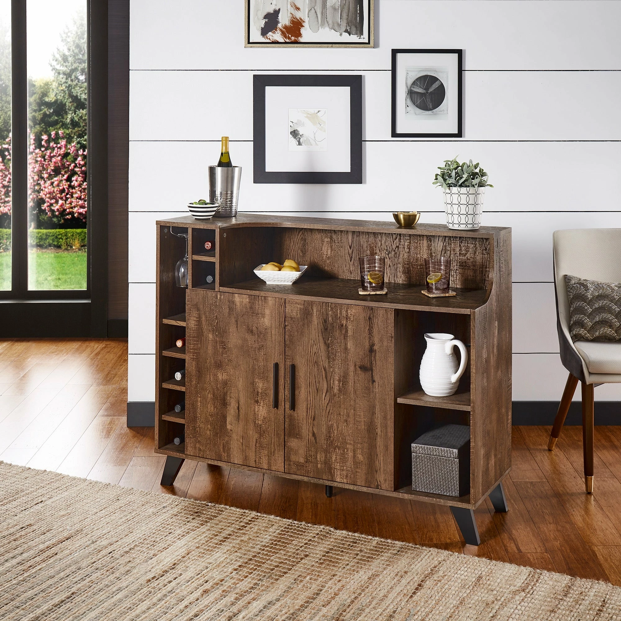 New 🤩 Audrey Oak Finish Black Leg Server By INSPIRE Q Modern 👍