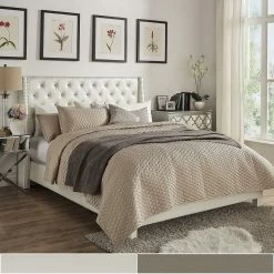 Best reviews of 👏 Aurora Faux Leather Crystal Tufted Nailhead Wingback Bed By INSPIRE Q Bold Off-white 👍