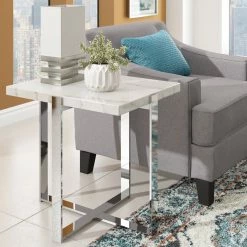 Best deal ✔️ Azel Faux Marble-top Chrome Framed End Table By INSPIRE Q Modern 👏