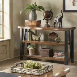 Cheapest 🥰 Banyan Live Edge Wood And Metal Console Sofa Table Bookshelf By INSPIRE Q Artisan 🎉