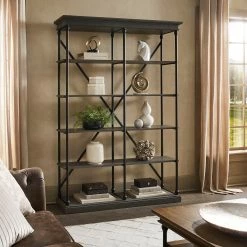 New 🔔 Barnstone Cornice Double Shelving Bookcase By INSPIRE Q Artisan Frosted Grey Finish 🔥