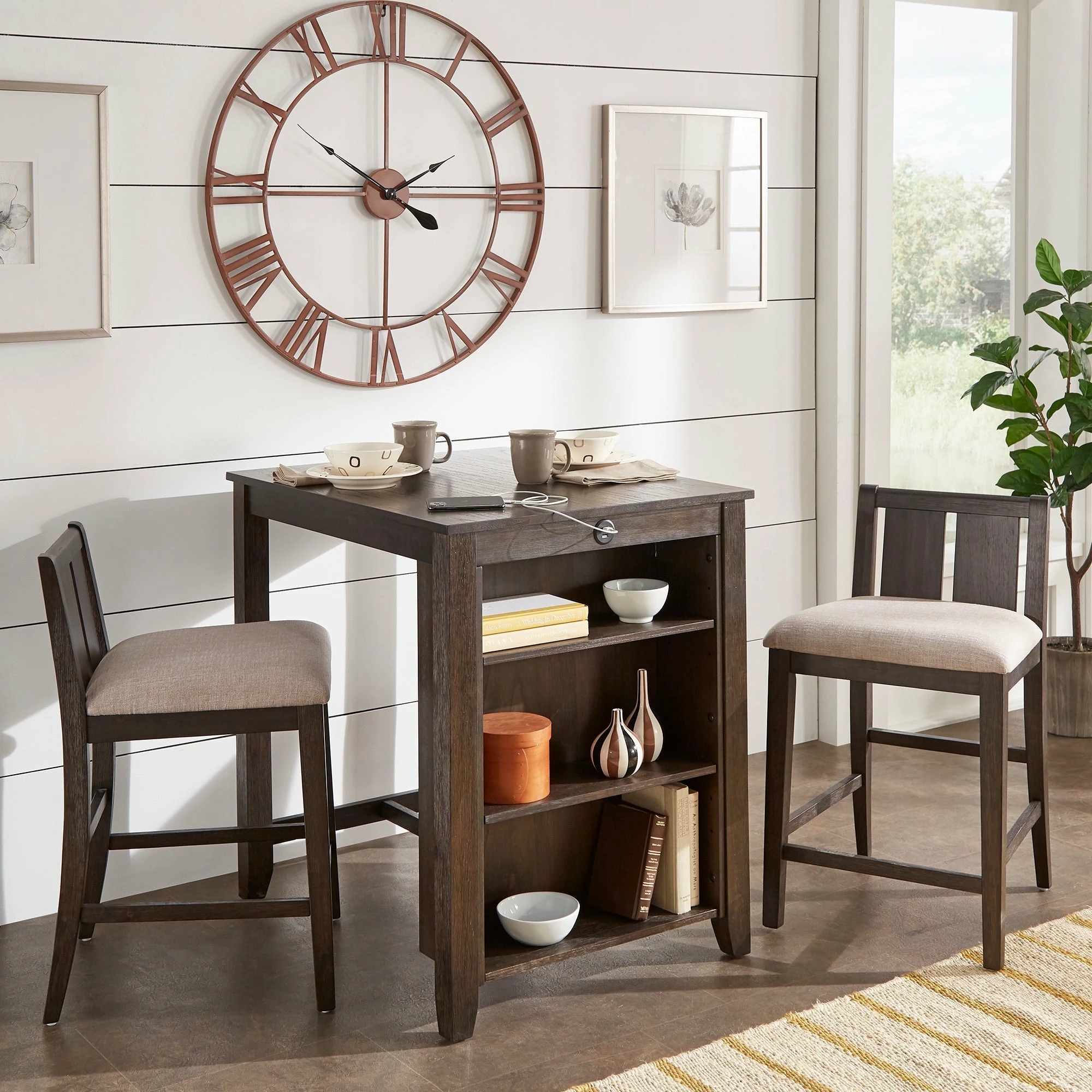 Outlet 👍 Beck Counter Height 3-Piece Dining Set With USB Charging Station By INSPIRE Q Classic White 🥰 1 Outlet 👍 Beck Counter Height 3-Piece Dining Set With USB Charging Station By INSPIRE Q Classic White 🥰