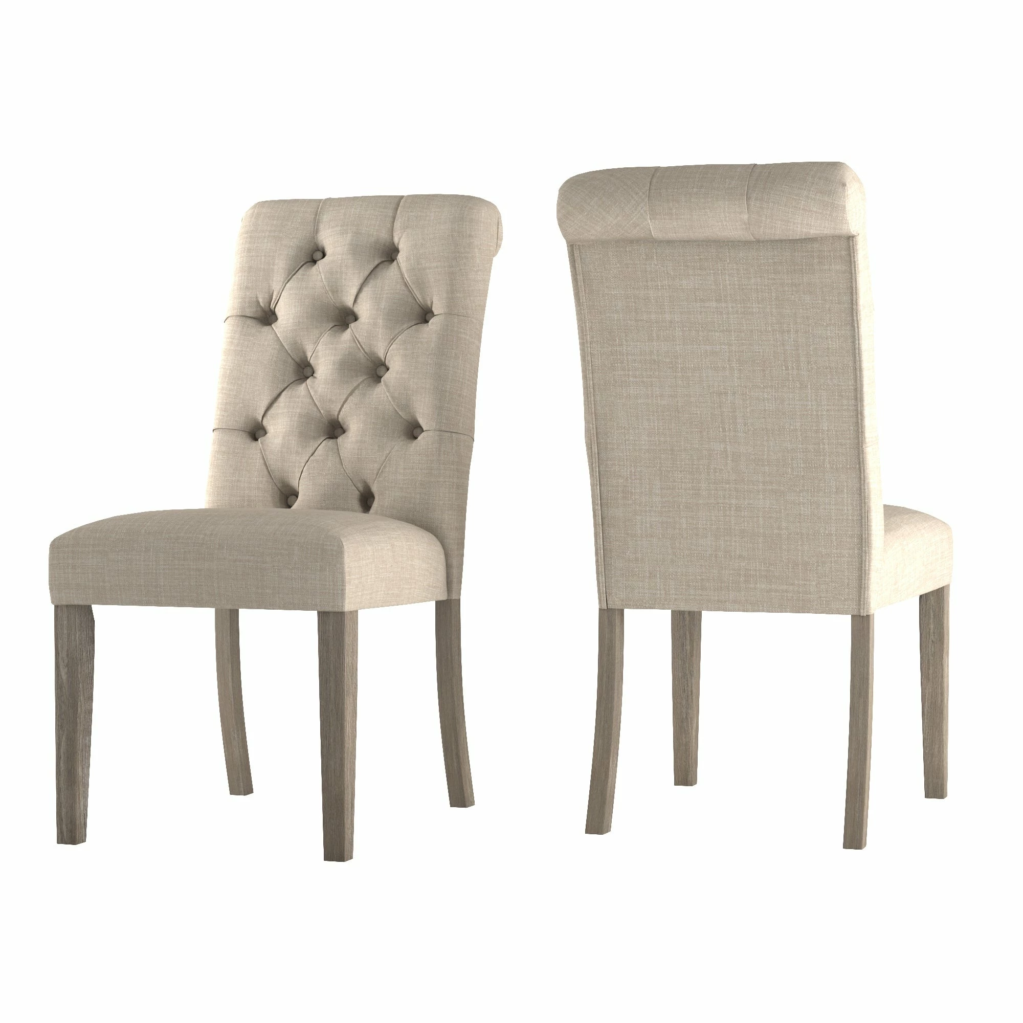 New 🥰 Benchwright Linen Tufted Dining Chair With Grey Finish Legs (Set Of 2) By INSPIRE Q Artisan Beige Linen ⭐ - Image 4