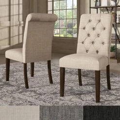 Best deal 😍 Benchwright Linen Tufted Dining Chair With Brown Finish Legs (Set Of 2) By INSPIRE Q Artisan Beige Linen ❤️