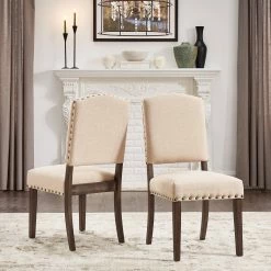 Deals ⌛ Benchwright Linen-look Side Chair With Nailhead Trim (Set Of 2) By INSPIRE Q Artisan Dark Grey 🥰
