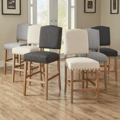 Outlet ⭐ Benchwright Premium Nailhead Upholstered Counter Height Chairs (Set Of 2) By INSPIRE Q Artisan Beige 🎁