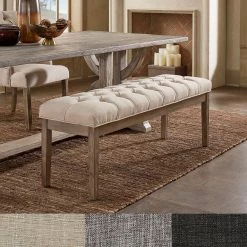 Deals 💯 Benchwright Premium Tufted Reclaimed Look 52-inch Upholstered Bench By INSPIRE Q Artisan Grey Linen ⌛