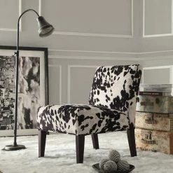 Wholesale 🎉 Black And White Faux Cow Hide Fabric Accent Chair By INSPIRE Q Bold 😀