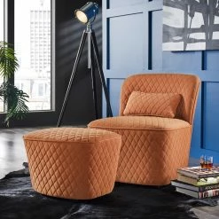 Deals 😍 Braden Orange Fabric Chair And Ottoman By INSPIRE Q Modern ⌛