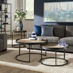 Flash Sale ⌛ Bricken Grey Oak Finish Round Nesting Table Set By INSPIRE Q Modern 😍