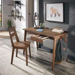 Brand new 😍 Brock 1-Drawer Walnut Finish Writing Desk And Chair Set With USB Port By INSPIRE Q Classic 🌟