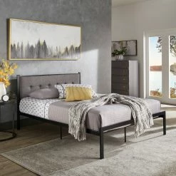 Best reviews of 🧨 Brunia Metal Platform Bed With Tufted Linen Headboard By INSPIRE Q Classic 😉