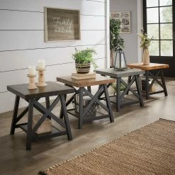 Hot Sale 🧨 Bryson Rustic X-Base End Table With Shelf By INSPIRE Q Classic Grey 🔥