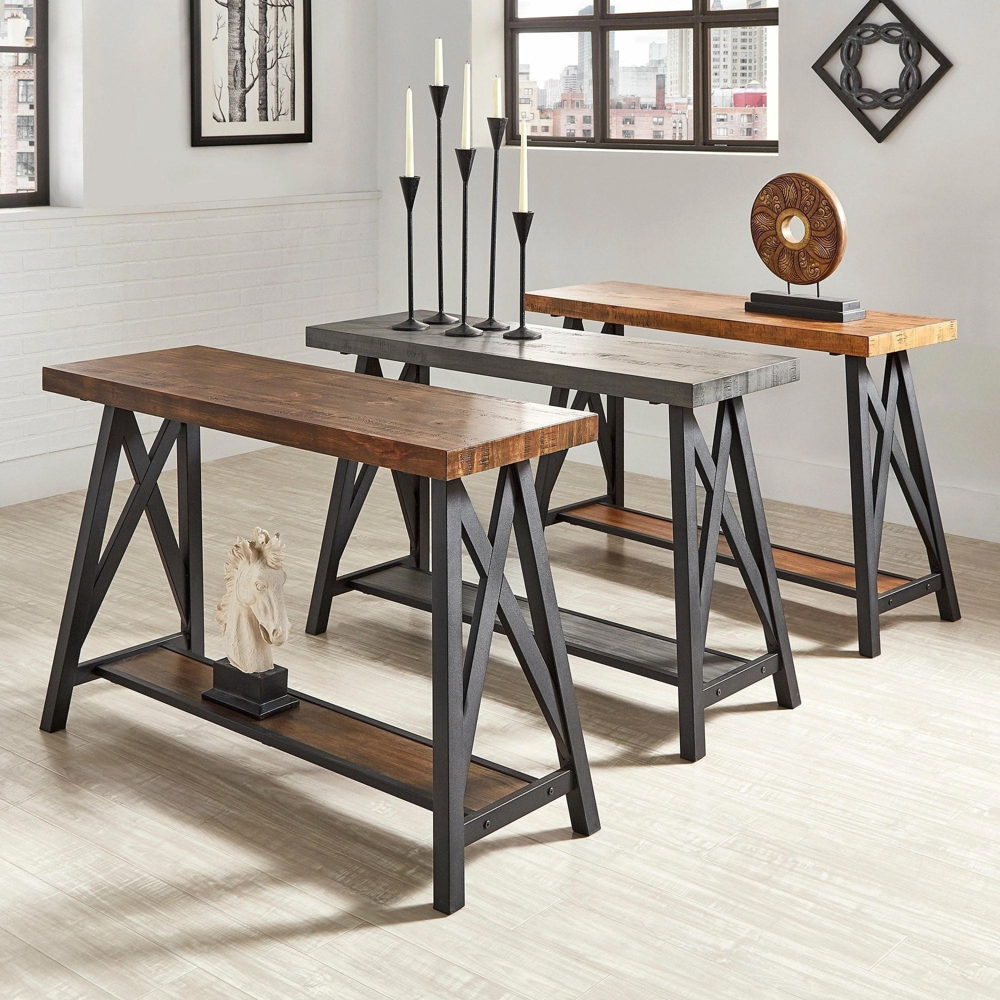 Best Pirce ❤️ Bryson Rustic X-Base Sofa Entryway Table By INSPIRE Q Classic Brown 🔔 - Image 2