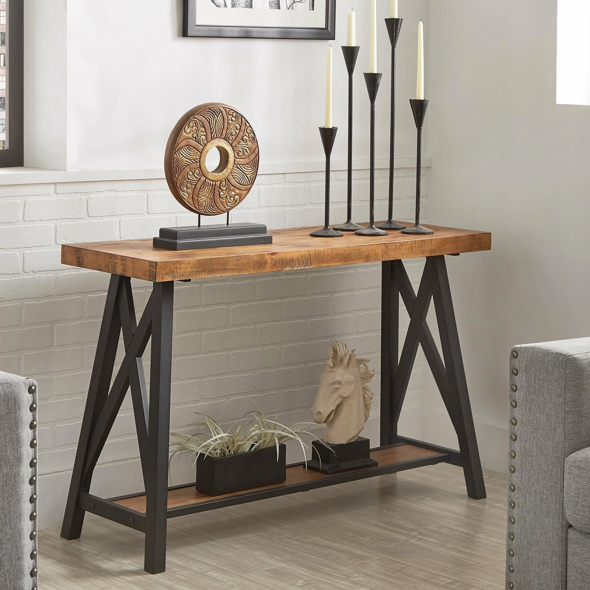 Best Pirce ❤️ Bryson Rustic X-Base Sofa Entryway Table By INSPIRE Q Classic Brown 🔔 - Image 3
