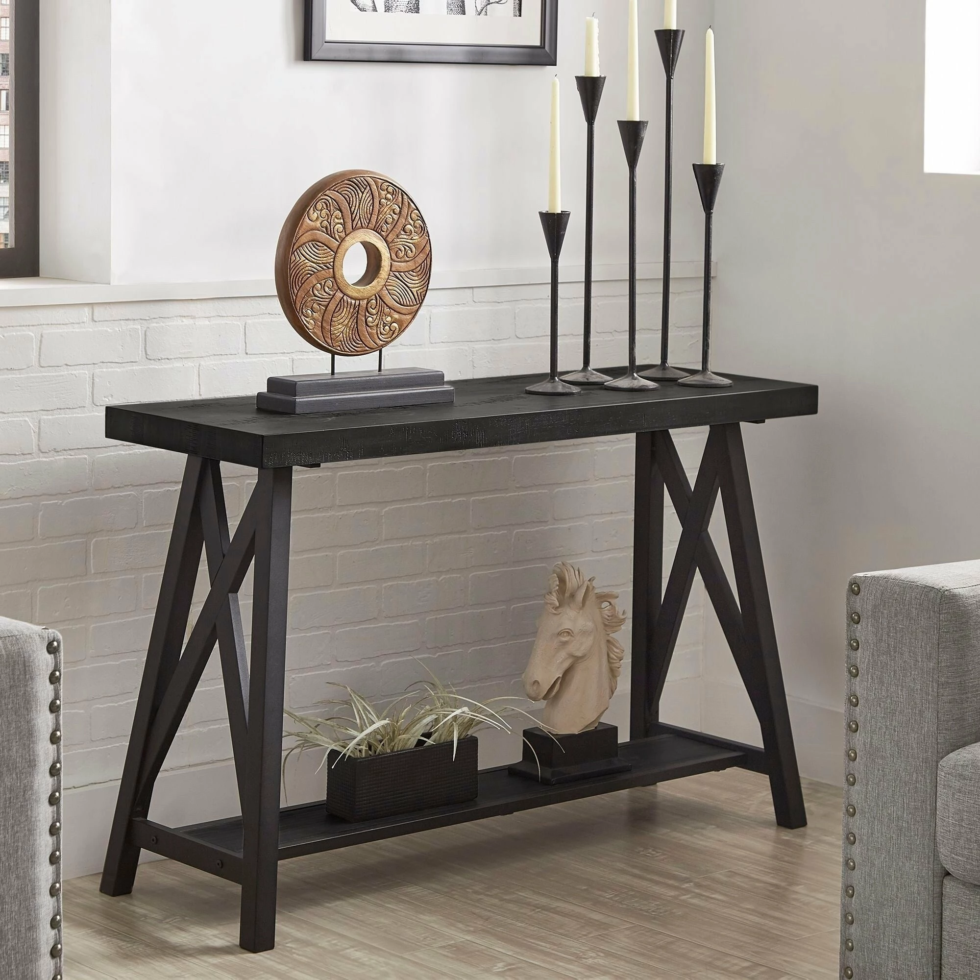 Best Pirce ❤️ Bryson Rustic X-Base Sofa Entryway Table By INSPIRE Q Classic Brown 🔔 - Image 4