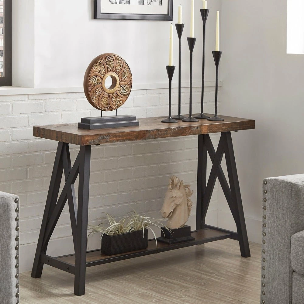 Best Pirce ❤️ Bryson Rustic X-Base Sofa Entryway Table By INSPIRE Q Classic Brown 🔔 - Image 11