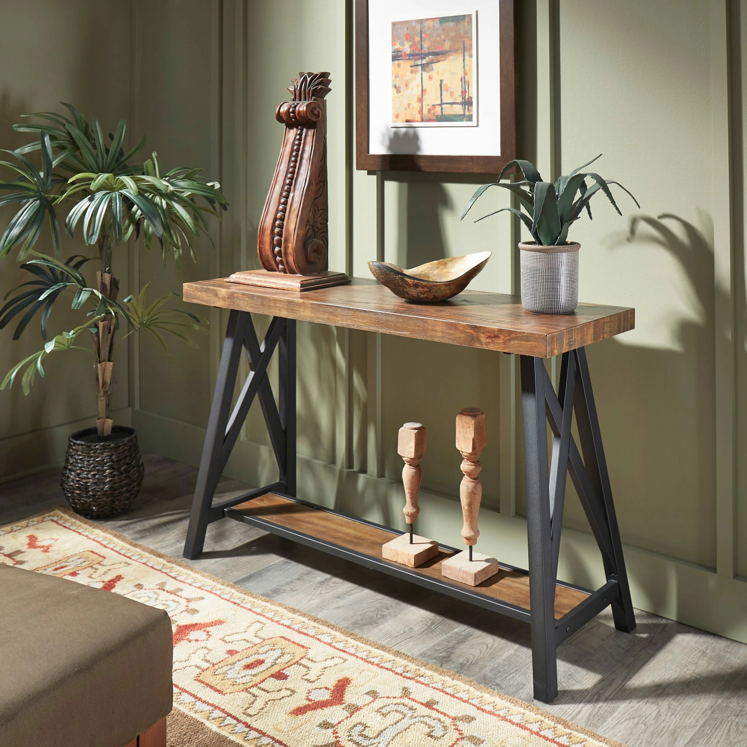 Best Pirce ❤️ Bryson Rustic X-Base Sofa Entryway Table By INSPIRE Q Classic Brown 🔔