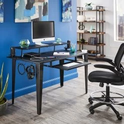 New 😉 Burmingham Gunmetal Tapper Leg Computer Desk With USB By INSPIRE Q Modern 🎉