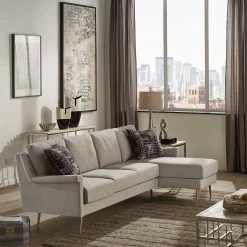 Cheap 👍 Cade Grey Fabric Reversible Sectional Sofa With Gold Metal Legs By INSPIRE Q Modern 3-seater Sectional Sofa 🎉