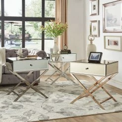 Best Sale 🧨 Camille X Base Mirrored Accent Campaign Table By INSPIRE Q Bold Gold Champagne Finish 💯