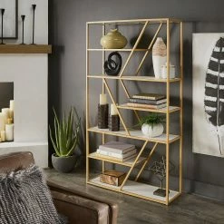 Outlet 🔥 Cariba Geometric Gold Metal Bookcase By INSPIRE Q Bold ✔️