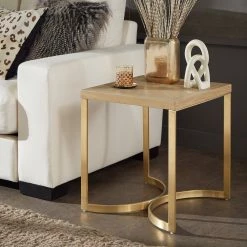 Discount 🛒 Minato Natural Finish And Gold End Table By INSPIRE Q Bold 😍