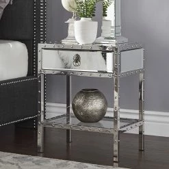 Best Pirce ✨ Carter Riveted Stainless-Steel Mirrored Accent Table By INSPIRE Q Bold ⭐