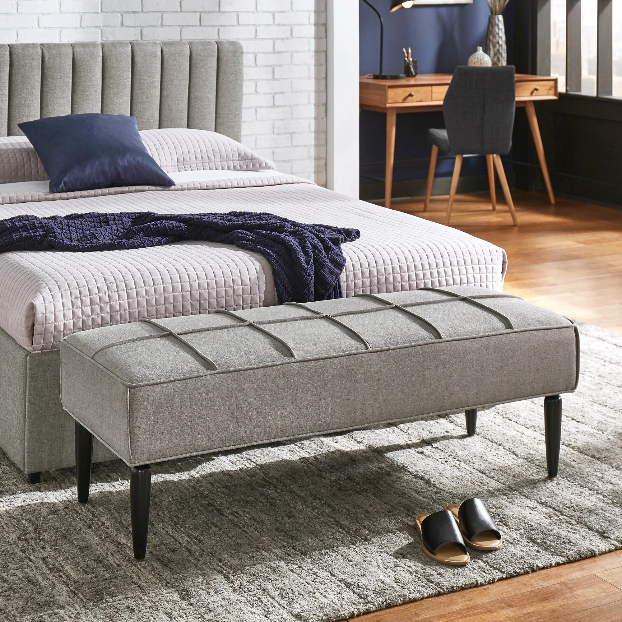 Wholesale ๐ Cassian Black Finish Linen Upholstered Bench By INSPIRE Q Modern Grey ๐งจ - Image 2