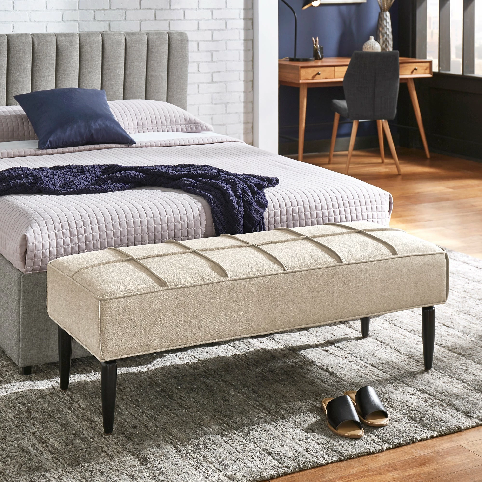 Wholesale ๐ Cassian Black Finish Linen Upholstered Bench By INSPIRE Q Modern Grey ๐งจ