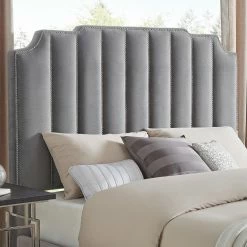 Budget ⌛ Chareau Velvet Upholstered Nailhead Headboard By INSPIRE Q Bold Grey Velvet ✨