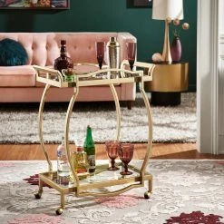 Coupon 🔥 Chesley Metal Bar Cart With Clear Tempered Glass By INSPIRE Q Bold Gold ❤️