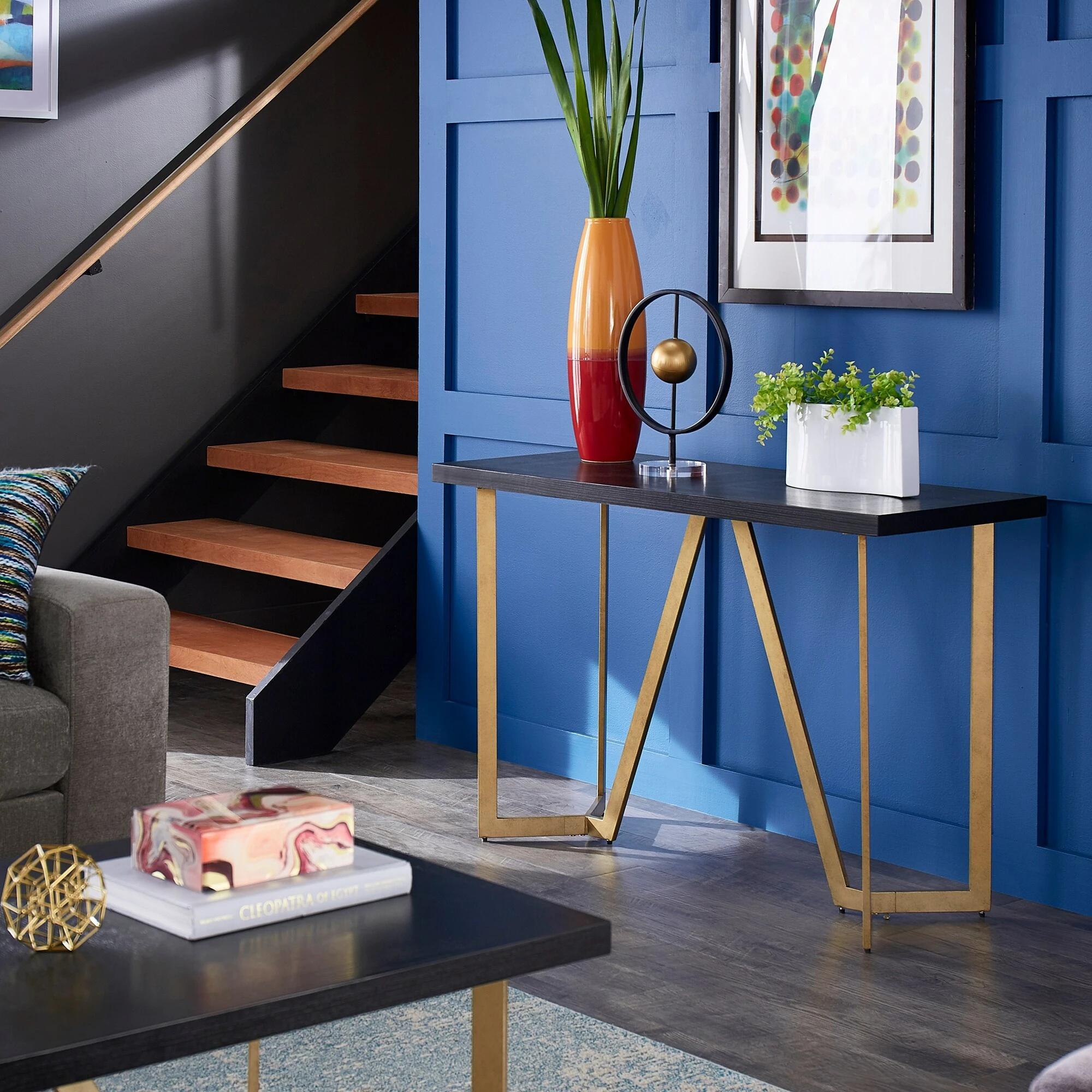 Discount ❤️ Cheyenne Black And Gold Metal Base Sofa Table By INSPIRE Q Modern ✨ 1 Discount ❤️ Cheyenne Black And Gold Metal Base Sofa Table By INSPIRE Q Modern ✨