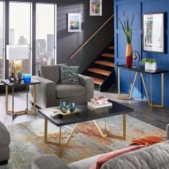 Brand new ✨ Cheyenne Black And Gold Metal Base Table Set By INSPIRE Q Modern End Table, Cocktail Table, And Sofa Table 🔔